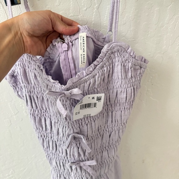 American Eagle Purple Smocked Bow Tie Sundress Midi Zip Back XS - Picture 7 of 12